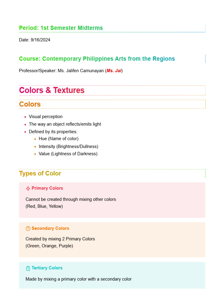 Understanding Colors and Textures in Art | PDF