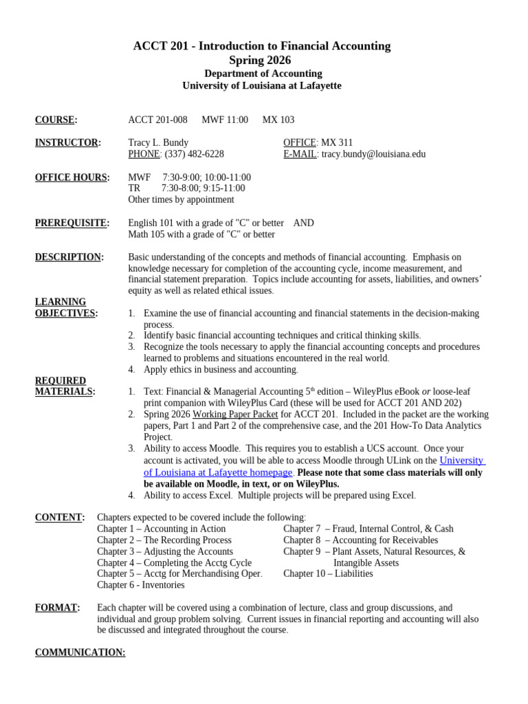 ACCT 201: Financial Accounting Course Guide | PDF | Academic Dishonesty ...