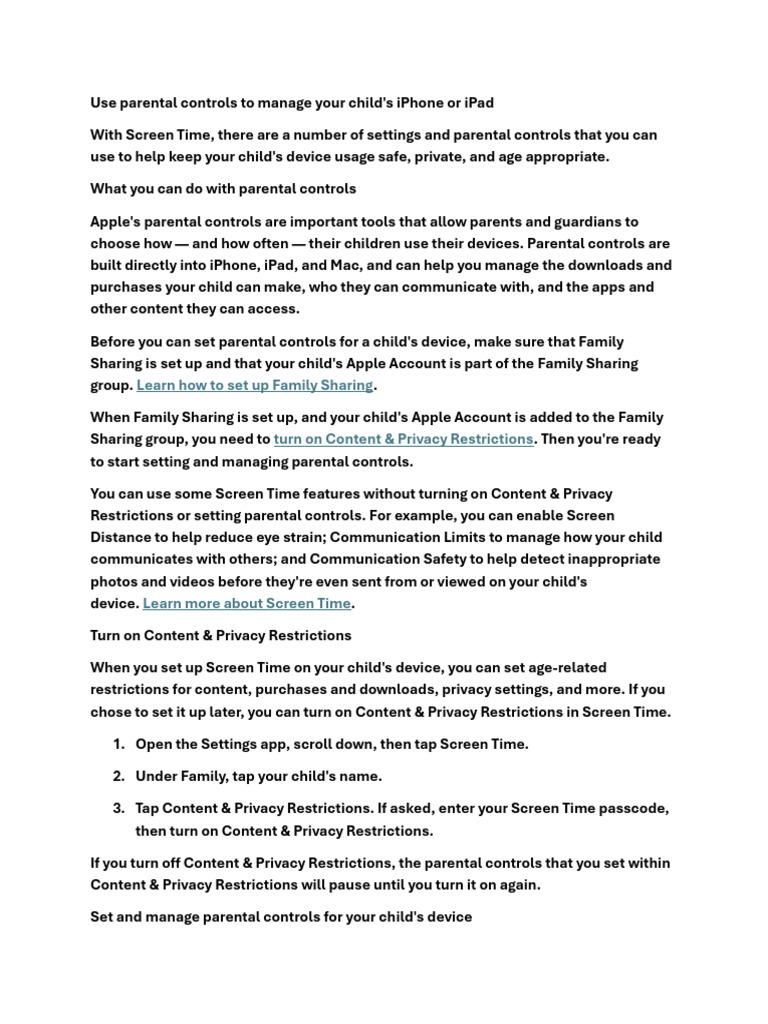 Parental Controls for iPhone/iPad Usage | PDF | I Phone | I Pad