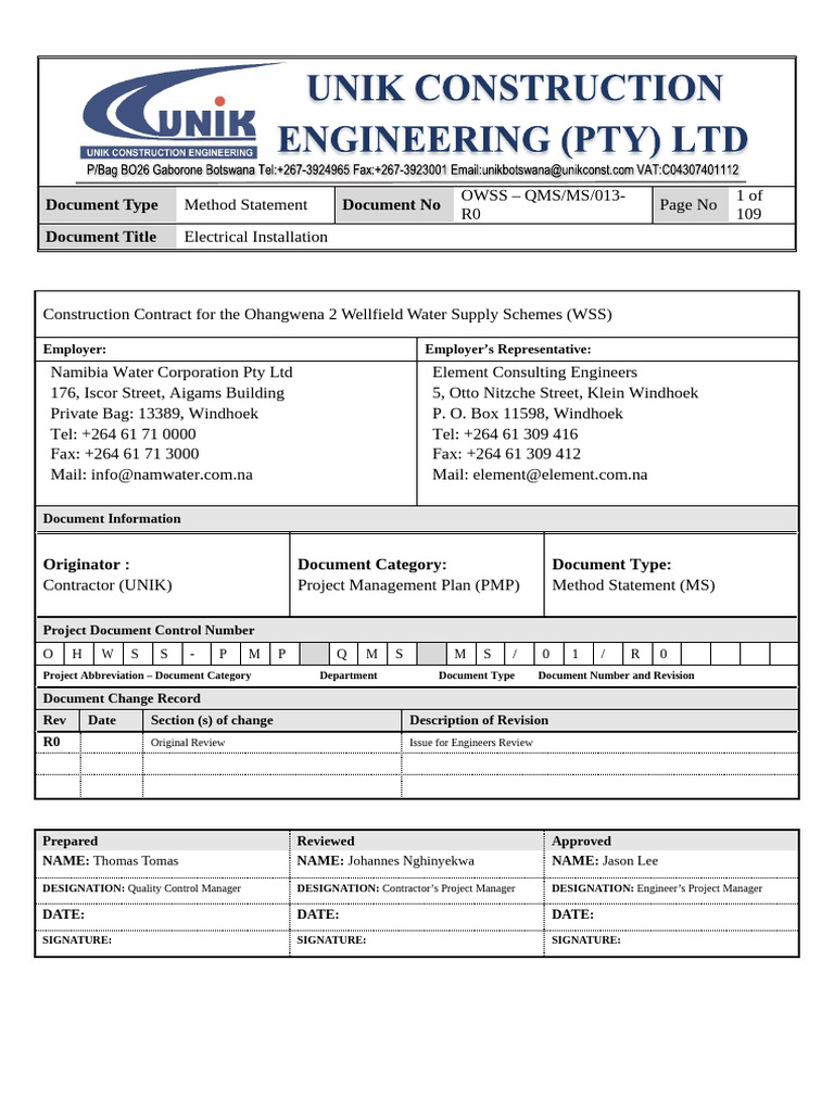Electrical Installation Method Statement | PDF | Electrical Wiring ...