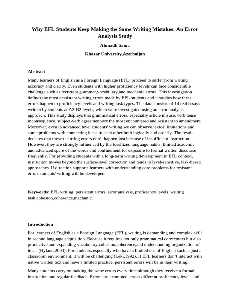 EFL Writing Errors: An Analysis Study | PDF | English As A Second Or ...