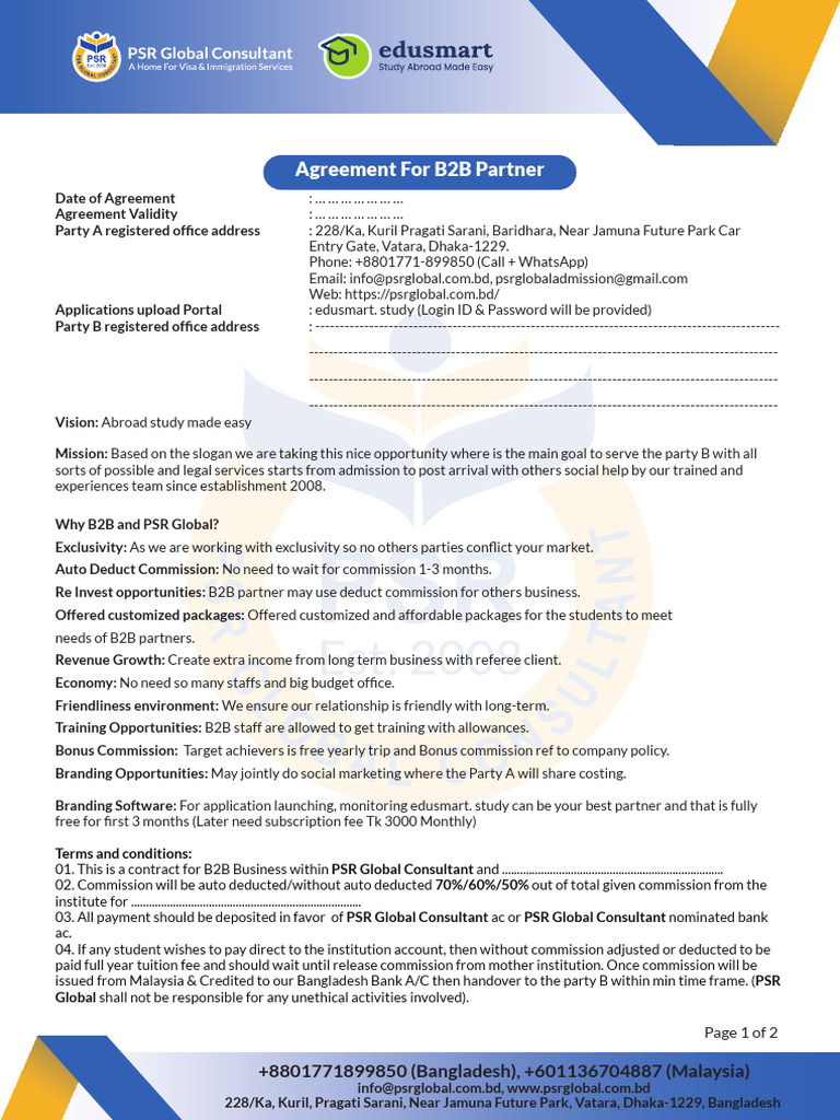 B2B Agreement-Final Without Sign (PSR GLOBAL) | PDF