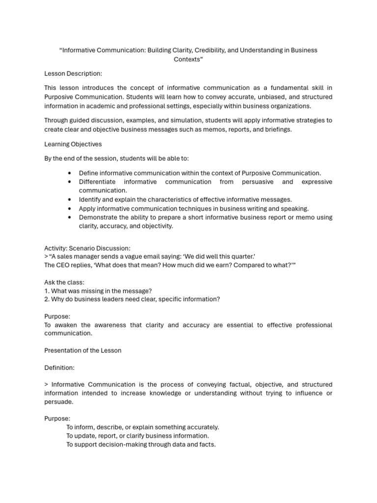 Informative Communication in Business | PDF | Memorandum | Communication