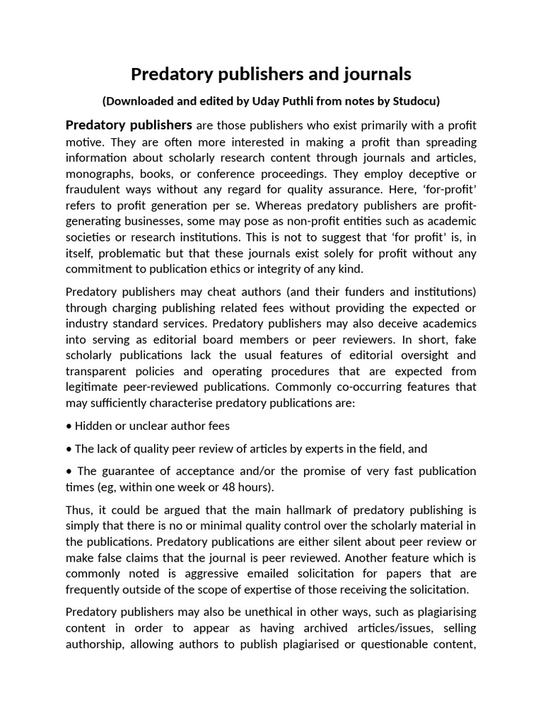 Understanding Predatory Publishers | PDF | Open Access