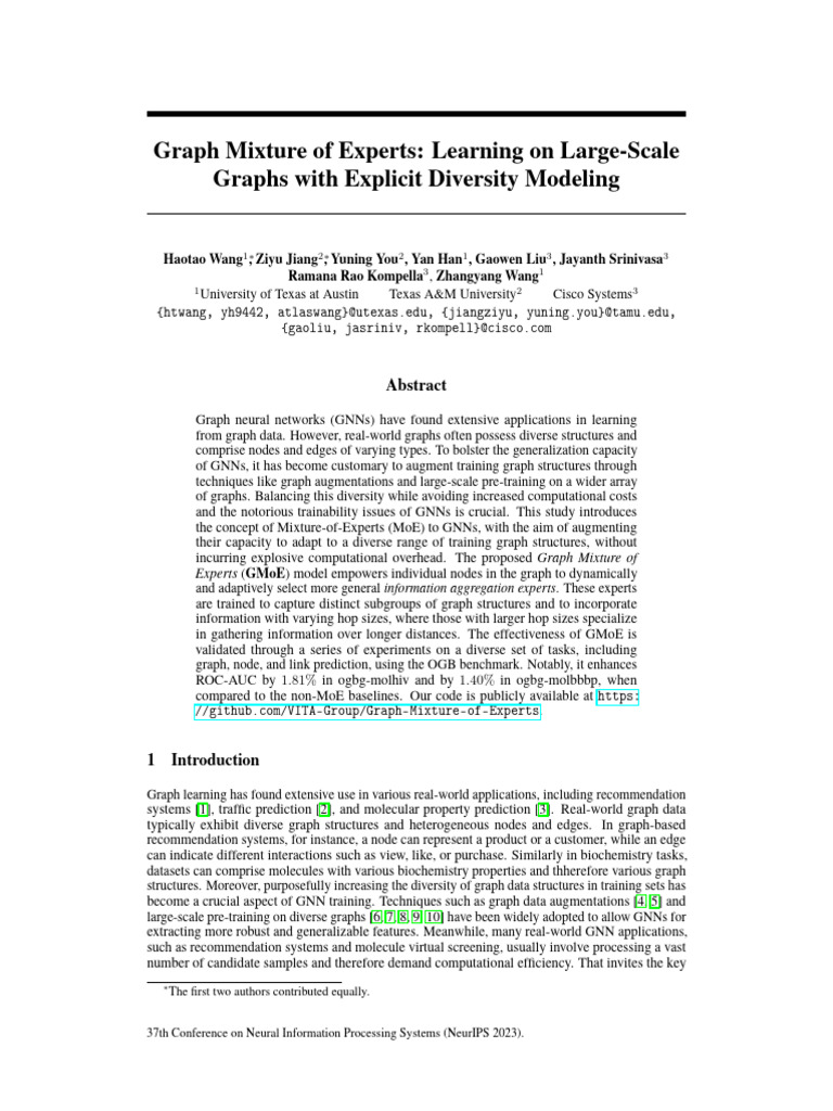 4237 Graph Mixture of Experts | PDF | Learning | Machine Learning