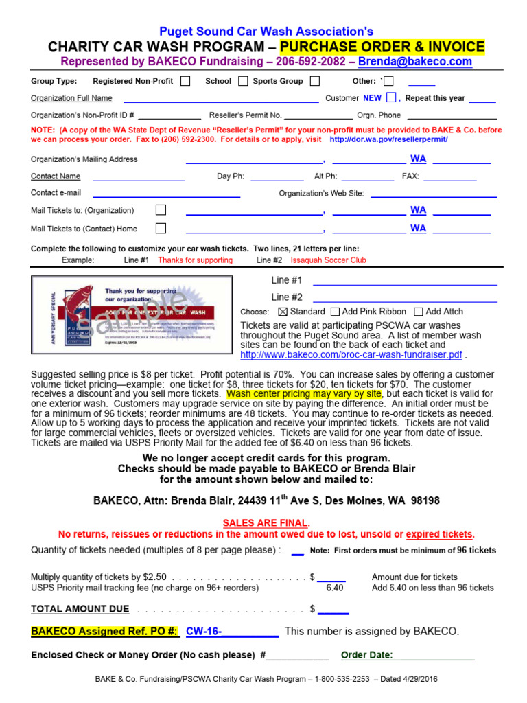 Charity Car Wash Program Order Form | PDF | United States Postal ...