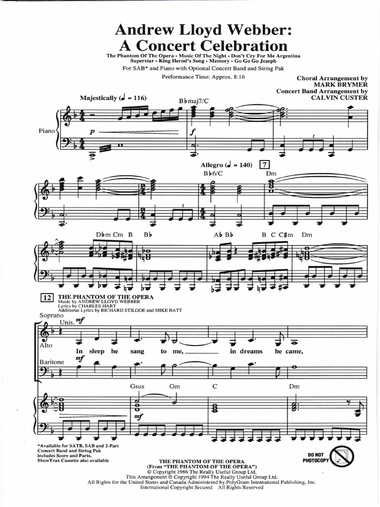 Andrew Lloyd Webber Concert SAB Arrangement | PDF | West End Theatre