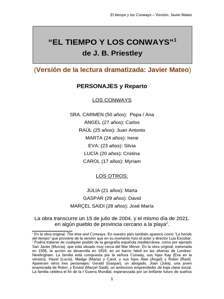 01. EL TIEMPO Y LOS CONWAYS 2 (Versión Lectura dramatizada) | PDF ...