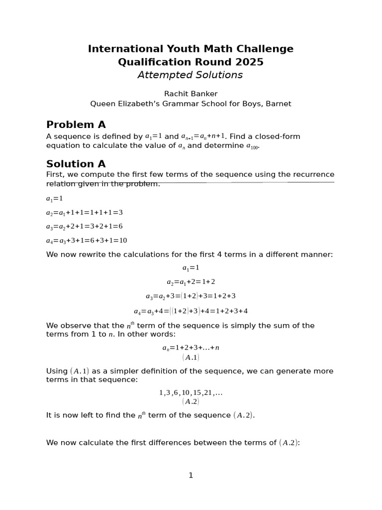 International Youth Math Challenge 2025 Solutions | PDF | Triangle ...