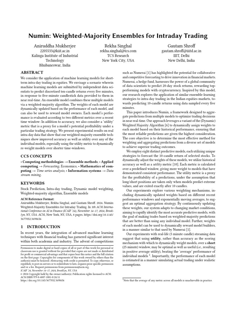 Weighted-Majority Ensembles for Trading | PDF | Statistical ...