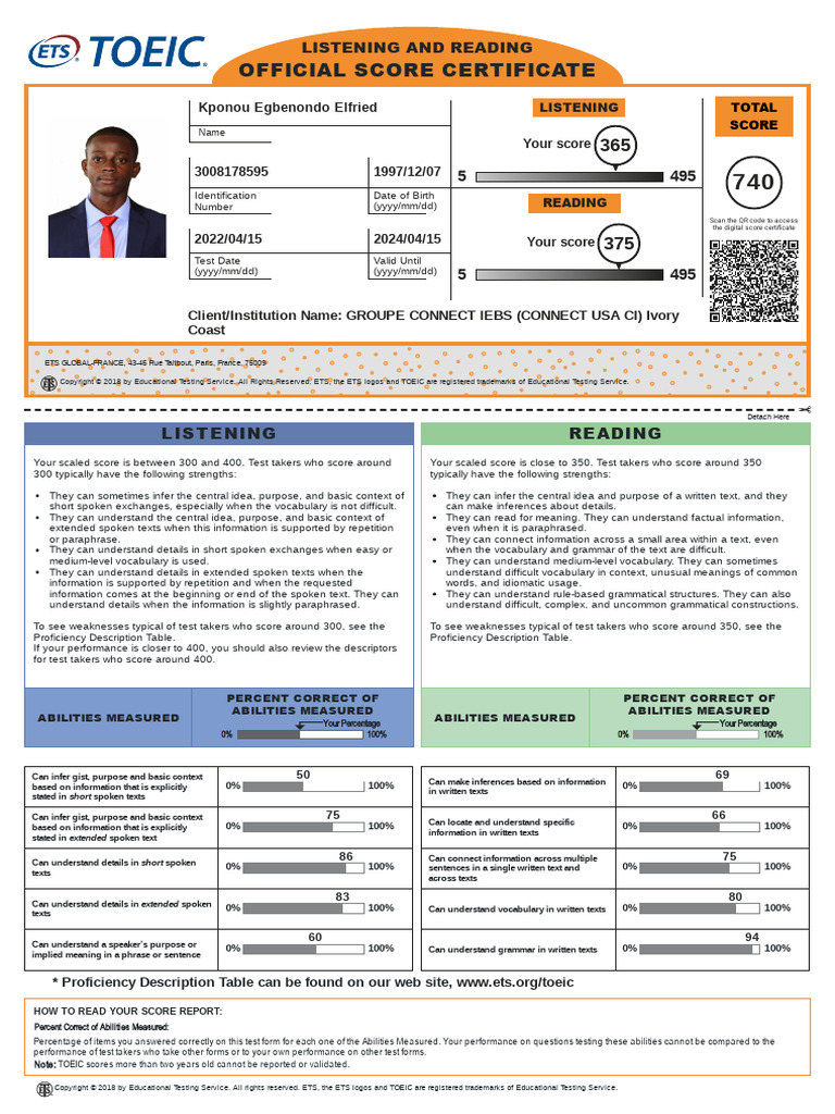 TOEIC Listening and Reading Score Report | PDF | Human Communication ...