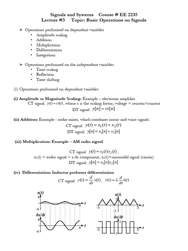 L03 - EE2235 - Basic Operations on Signals | PDF | Capacitor | Amplitude