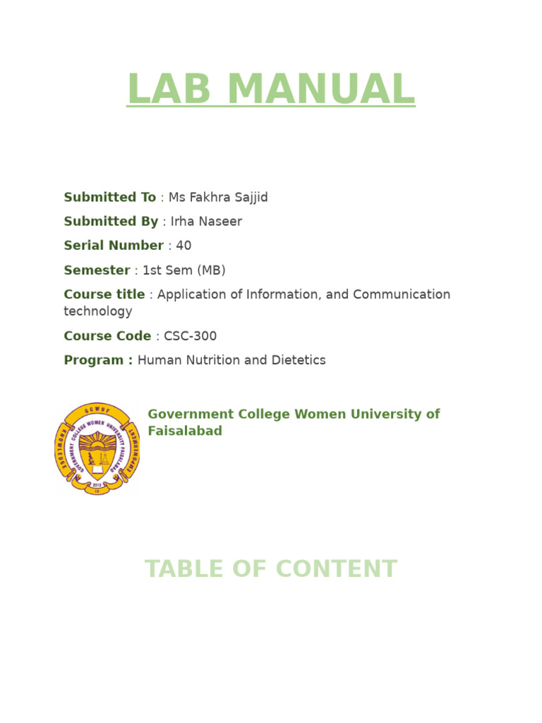 Lab Manual - ICT - Maheen Asif (BS HND -MB 1st Sem) Copy Copy | PDF ...