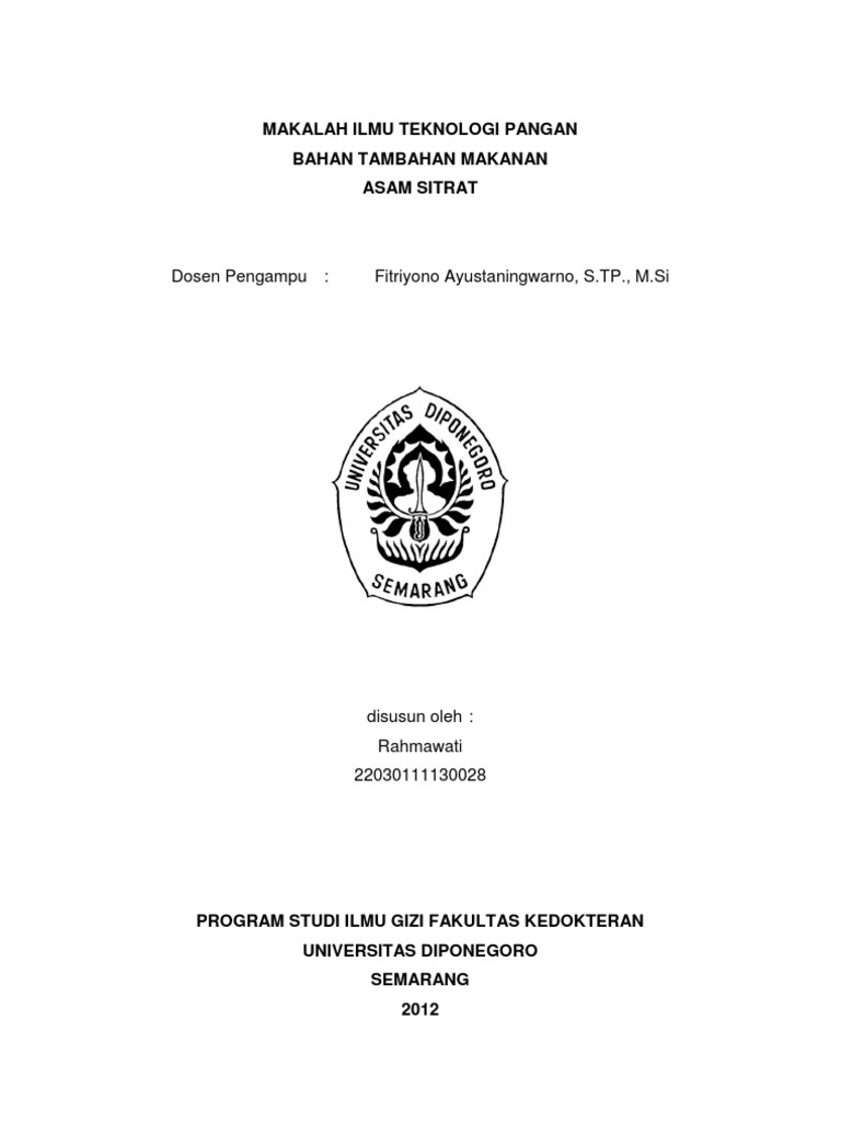 Makalah Ilmu Teknologi Pangan Asam Sitrat