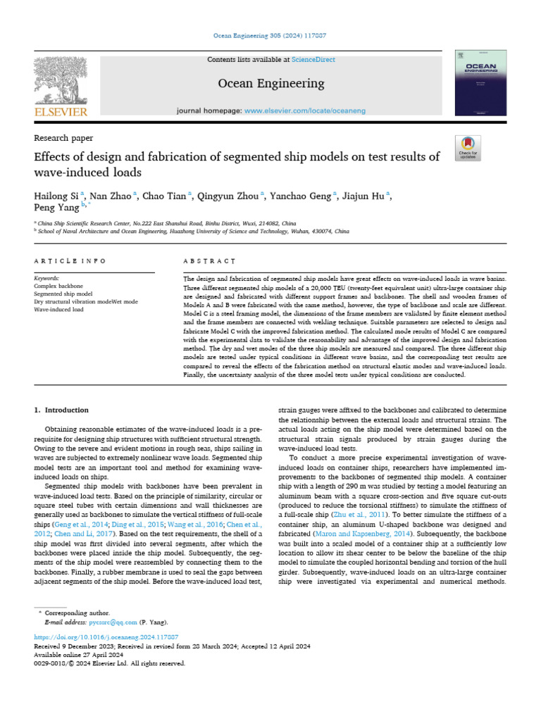 Effects of Design and Fabrication of Segmented Ship Models on Test ...