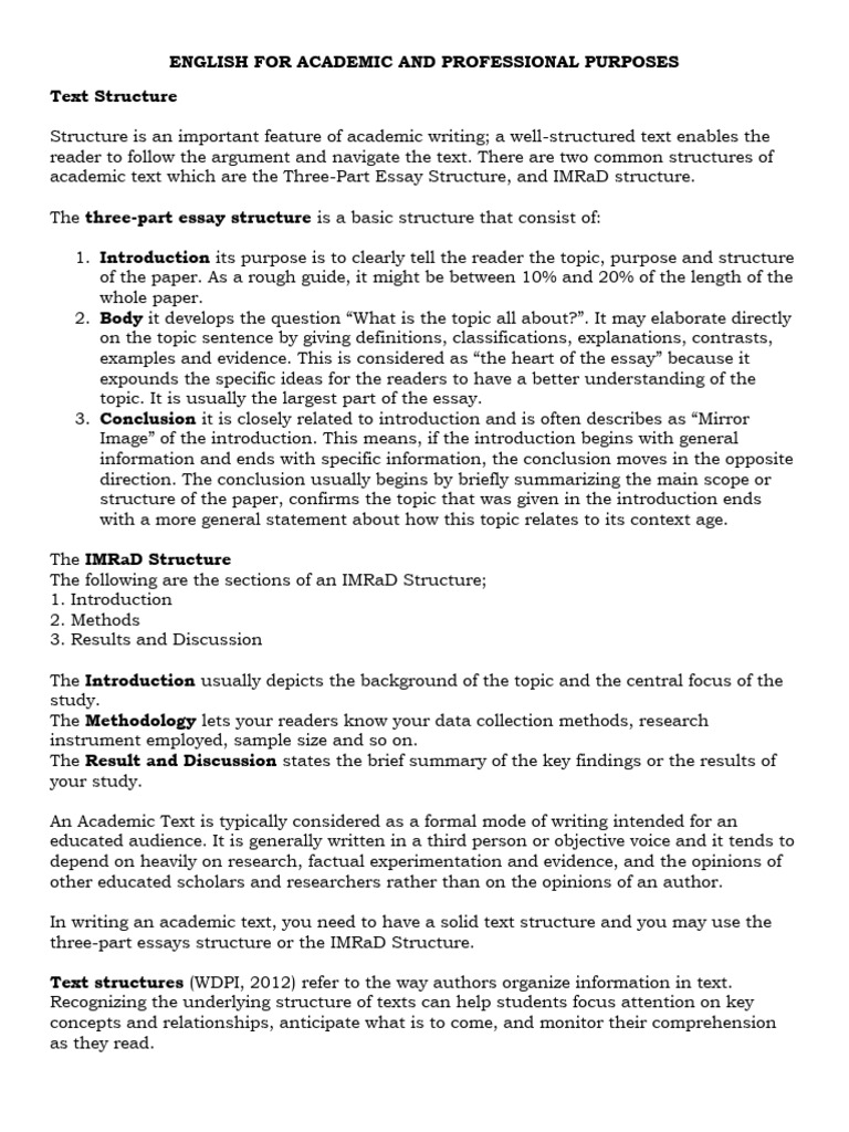 Academic Writing Text Structures Explained | PDF | Reading ...