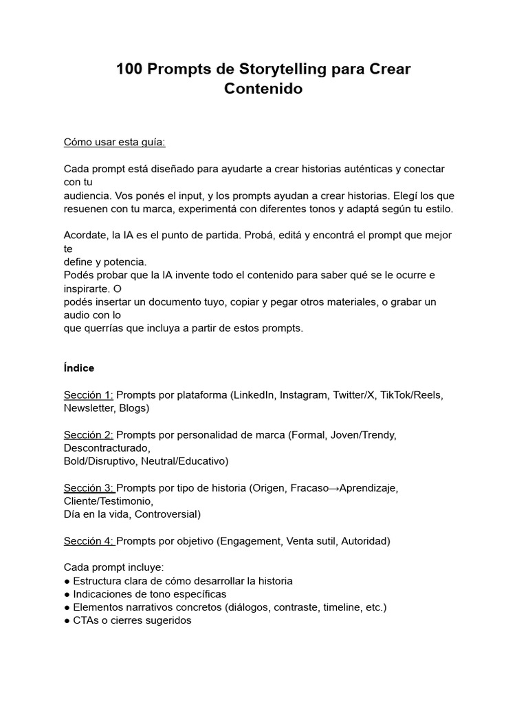 100 Prompts de Storytelling Efectivos | PDF