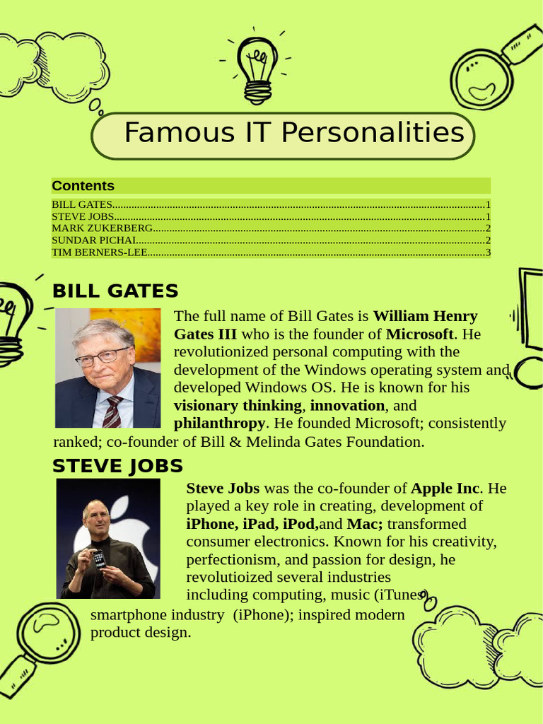 Famous Tech Innovators and Their Impact | PDF | Steve Jobs | Mark ...