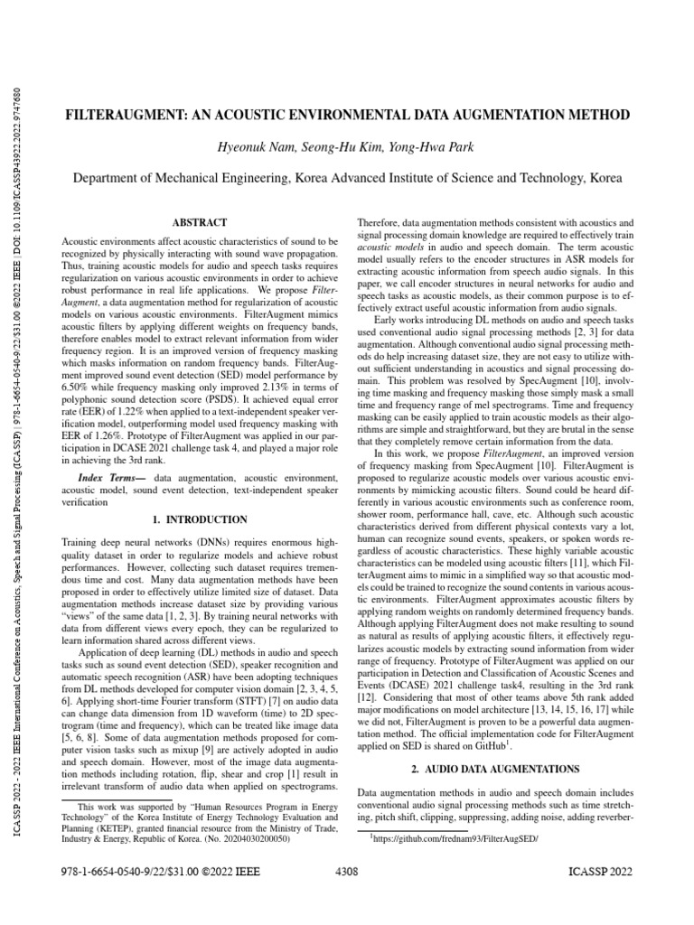 FilterAugment: Acoustic Data Augmentation | PDF | Acoustics | Sound