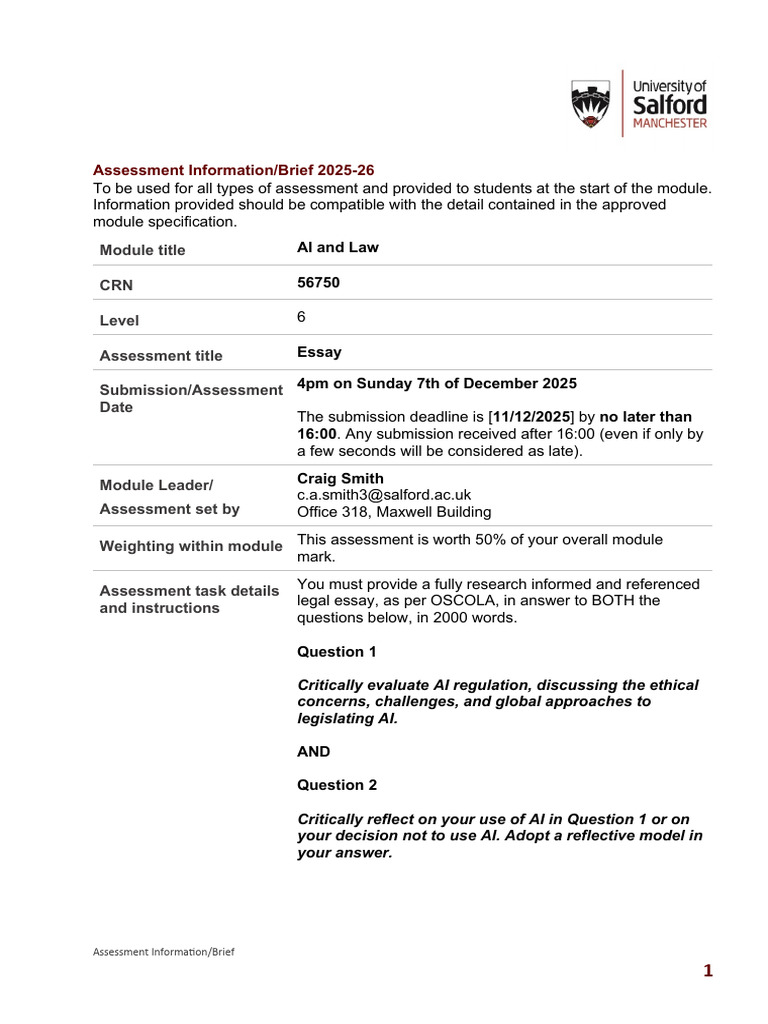 AI and Law Essay Assessment Brief | PDF | Artificial Intelligence ...