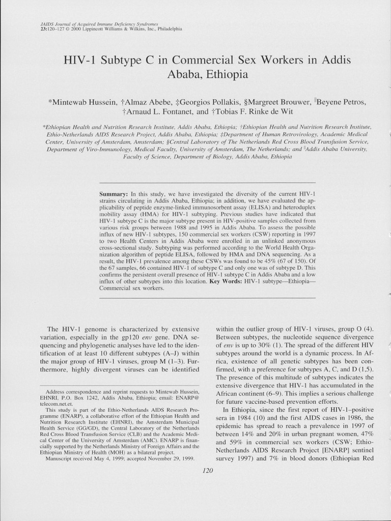 HIV 1 Subtype C in Commercial Sex Workers in Addis.3 | PDF
