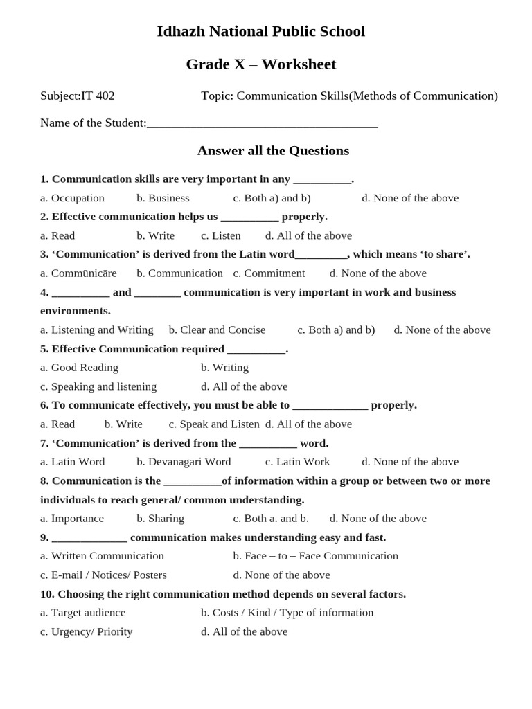 X ES Methods of Communication Worksheet 03122025 221012-2 | PDF ...