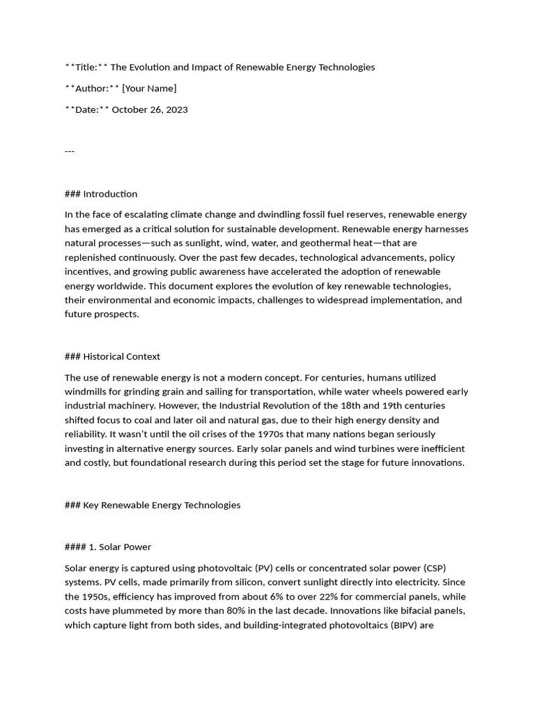 The Evolution and Impact of Renewable Energy Technologies | PDF ...