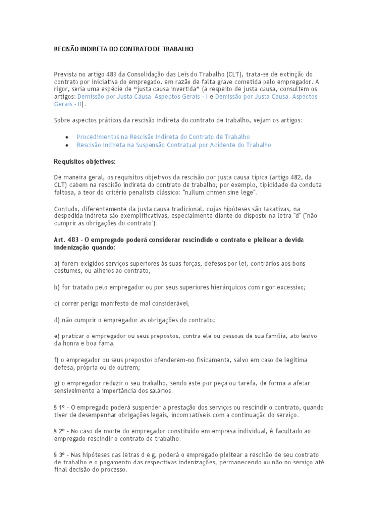 Hipóteses De Rescisão Do Contrato De Trabalho 