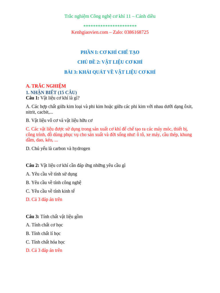 CD 2 - Bai 3 - Khai Quat Ve Vat Lieu Co Khi | PDF