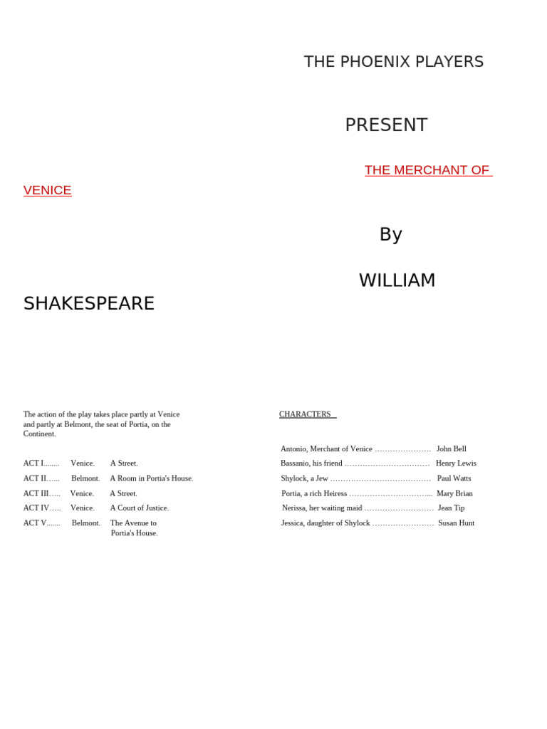 The Merchant of Venice by Shakespeare | PDF