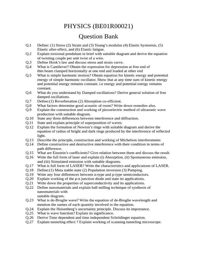 Comprehensive Physics Question Bank | PDF | Waves | Laser