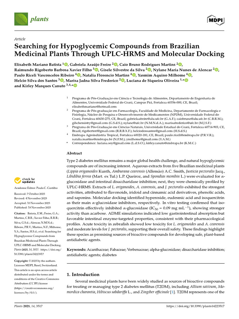 Hypoglycemic Compounds in Brazilian Plants | PDF