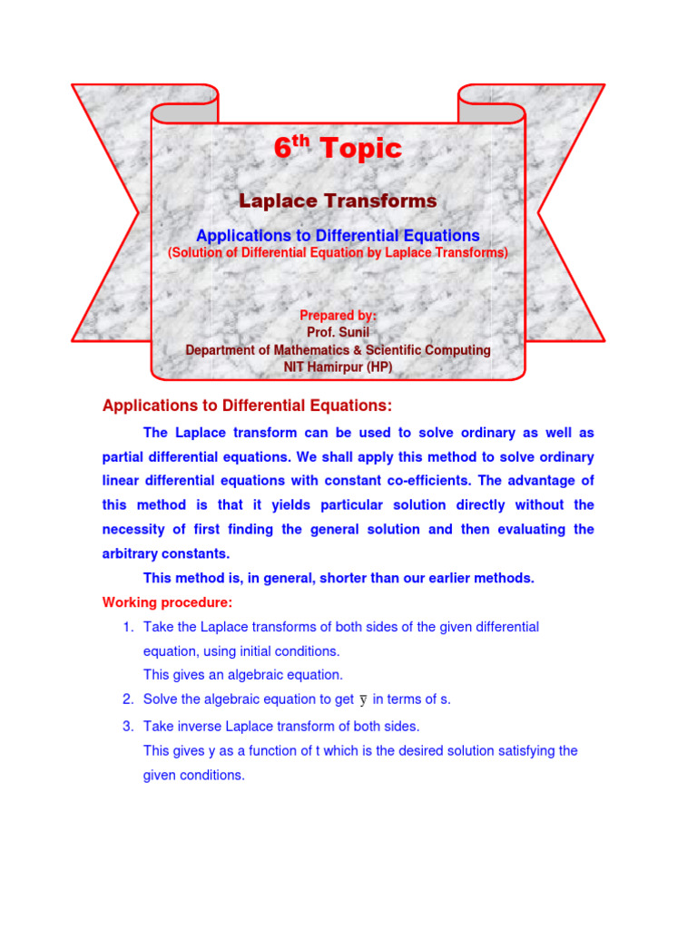 6 Topic: Laplace Transforms | PDF | Applied Mathematics | Equations