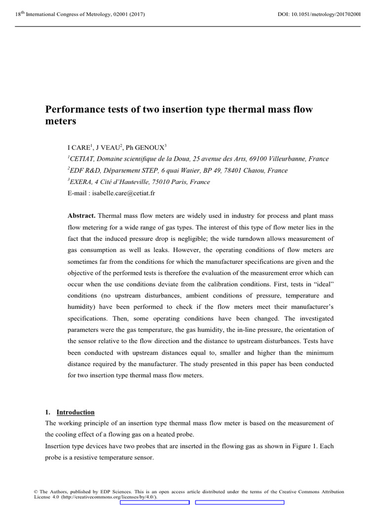 Thermal Mass Flow Meter Performance Tests | PDF | Flow Measurement ...