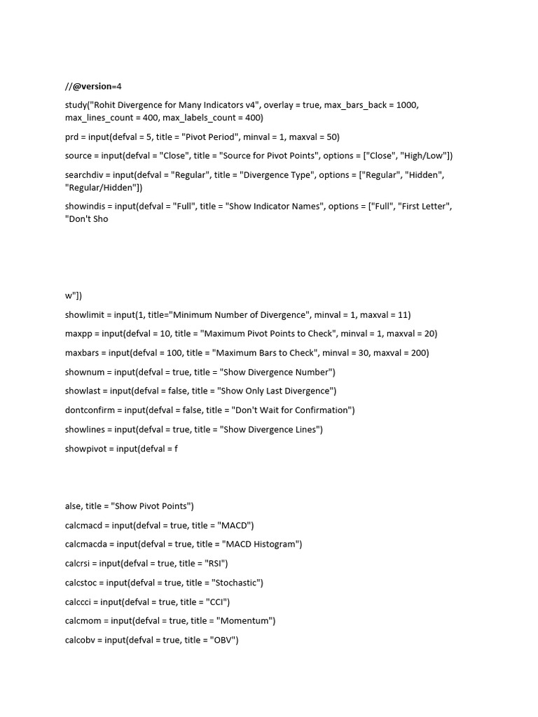 Rohit Divergence Indicator Script | PDF | Computer Programming ...