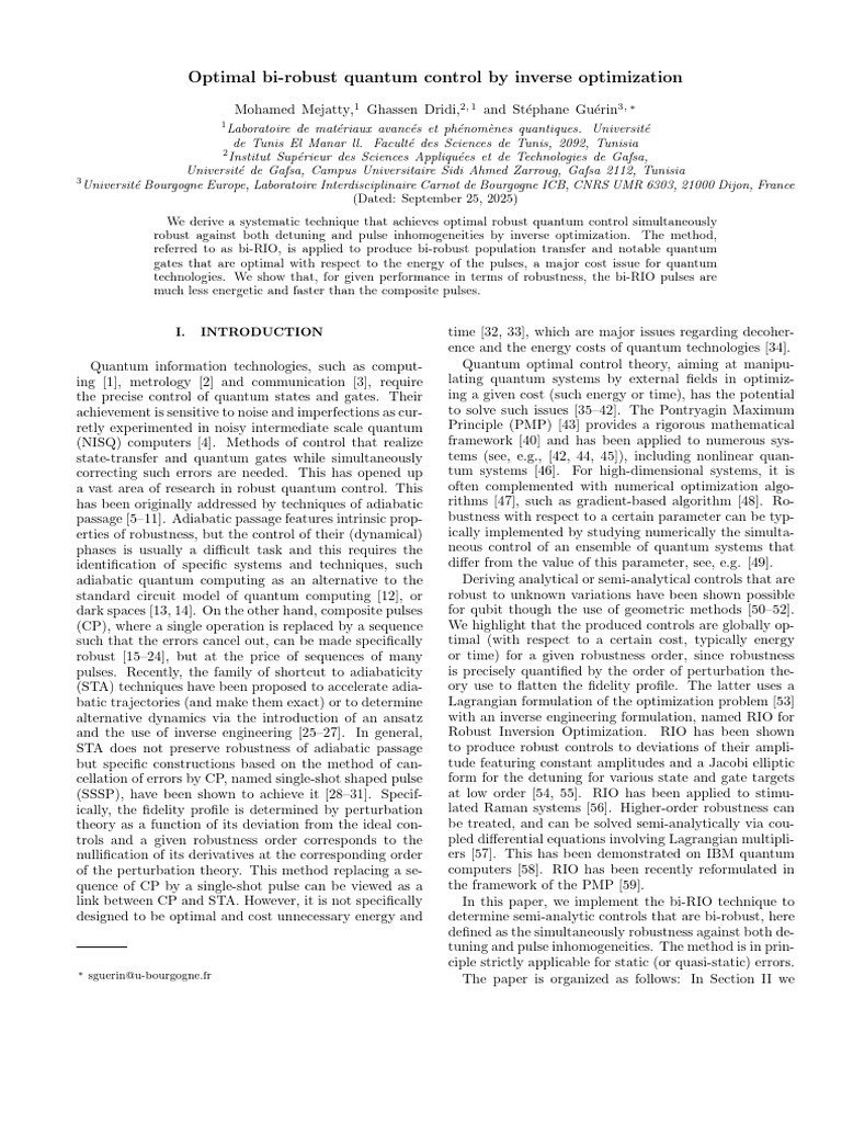 Bi-Robust Quantum Control Optimization | PDF | Quantum Computing ...