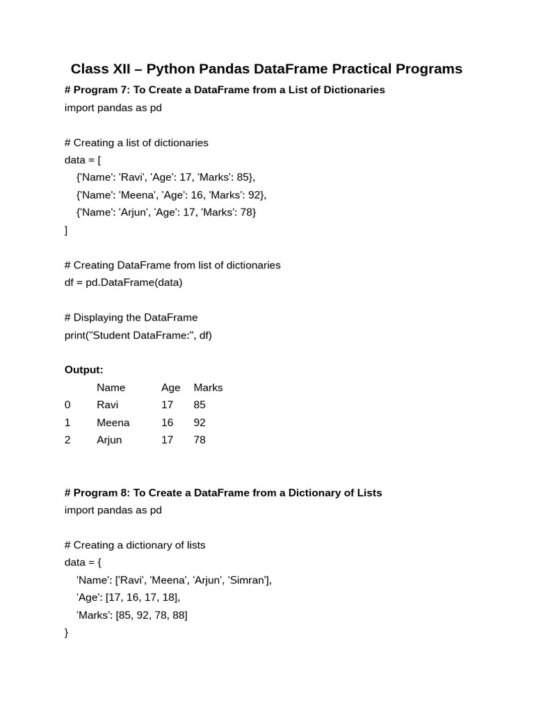 Python Pandas DataFrame Examples | PDF | Comma Separated Values | Data