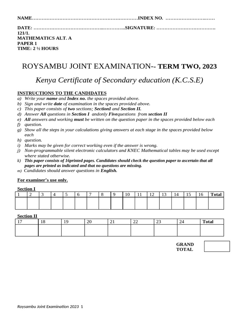 Roysambu Joint Mathematics Exam 2023 | PDF | Geometry | Euclidean Geometry