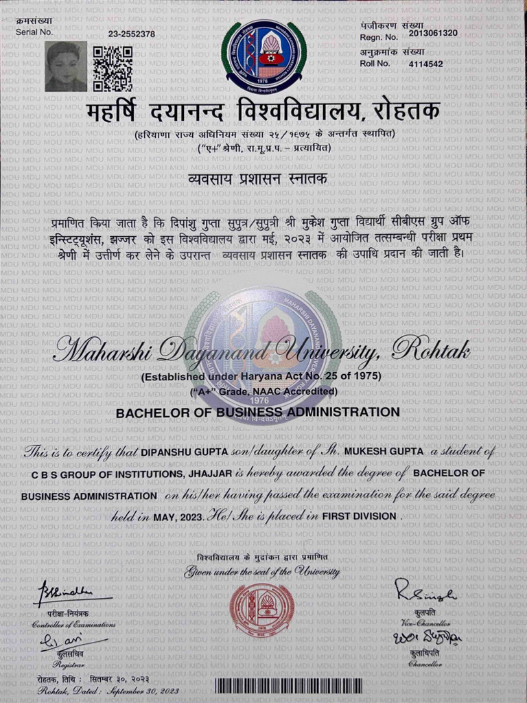 Bachelor of Business Administration Certificate | PDF