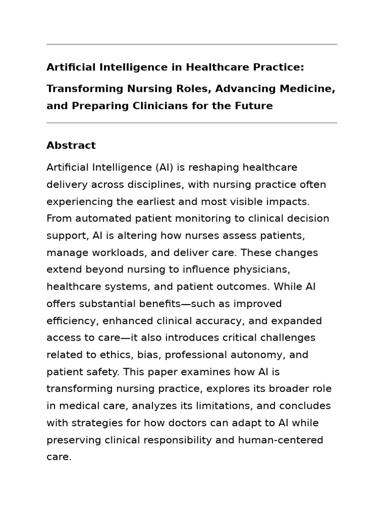 AI's Impact on Nursing and Healthcare | PDF | Artificial Intelligence ...
