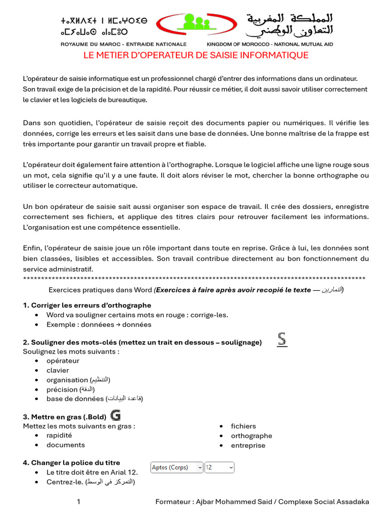 Métier d'Opérateur de Saisie Informatique | PDF | Microsoft Word ...