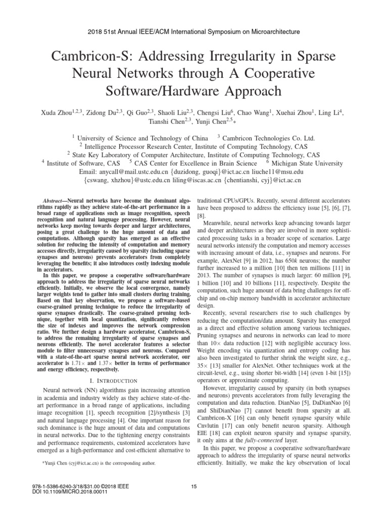 Cambricon-S: Enhancing Sparse Neural Networks | PDF | Data Compression ...