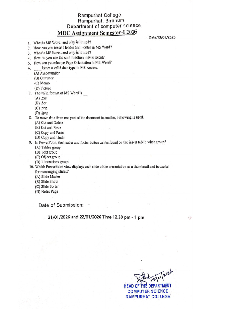 Semester-I MDC Computer Science Assignment | PDF