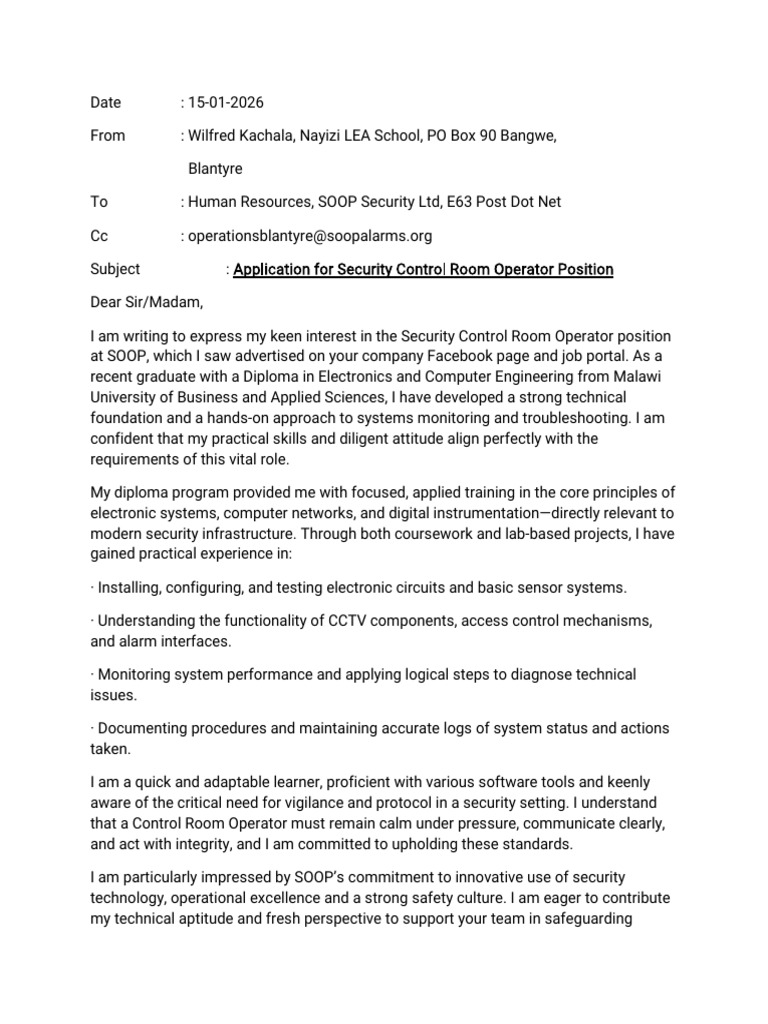 Application for Security Operator Position | PDF