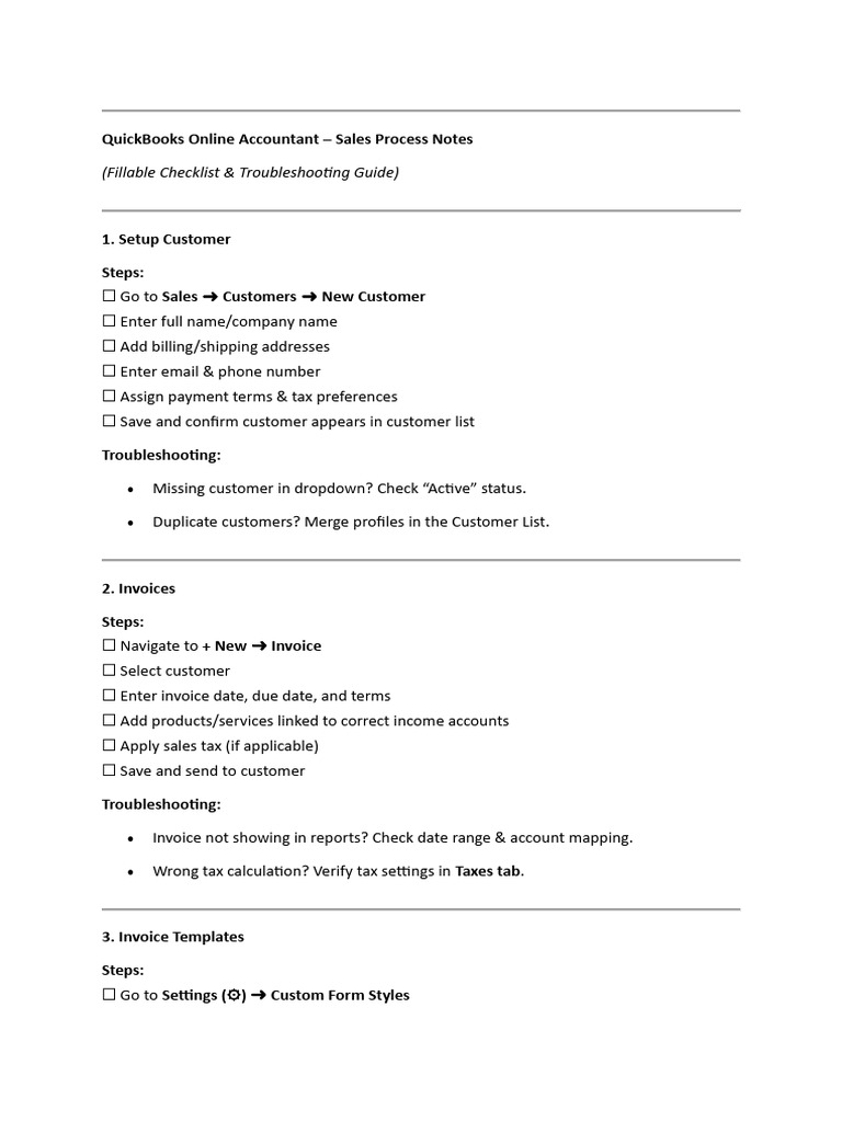 QuickBooks Online Sales Process Guide | PDF | Receipt | Banks