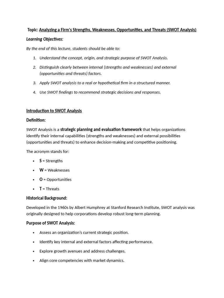 SWOT Analysis for Strategic Planning | PDF | Swot Analysis | Strategic ...