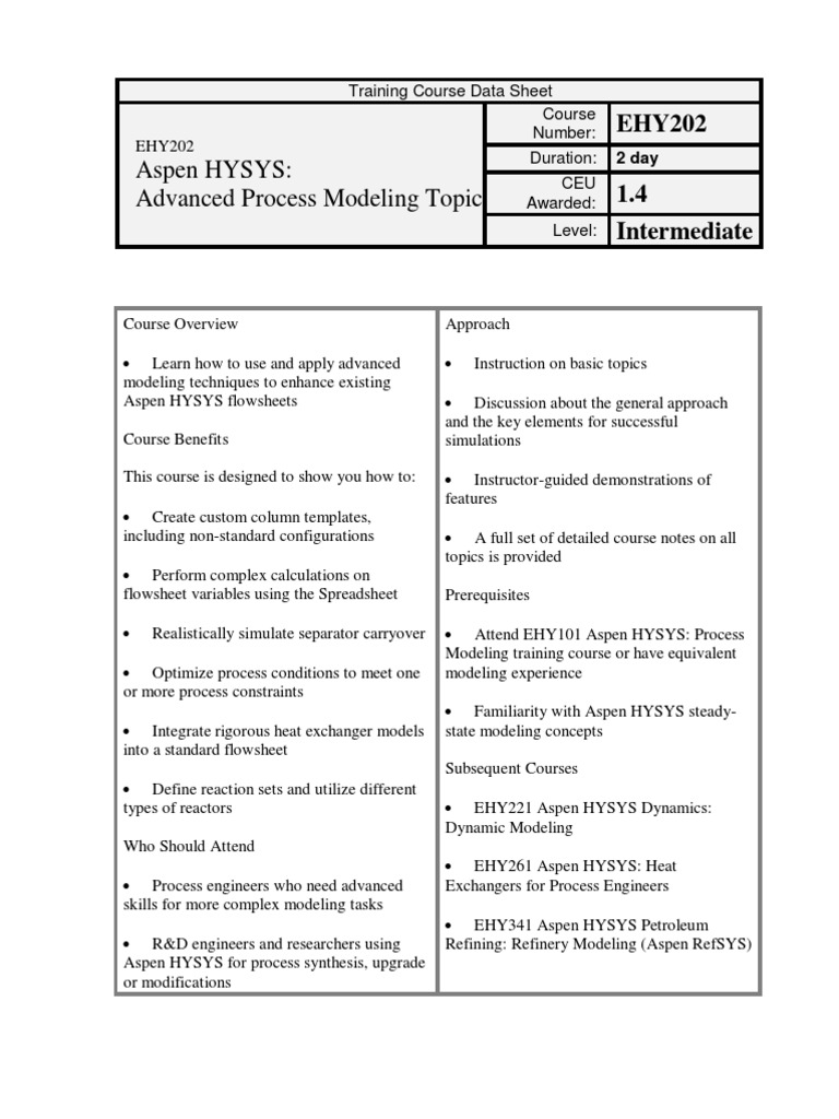 Aspen Hysys Advance Process Modeling | PDF | Spreadsheet | Mathematical ...