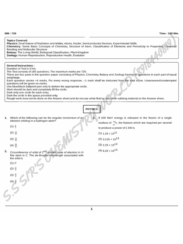 Revision Class Test - 1 | PDF