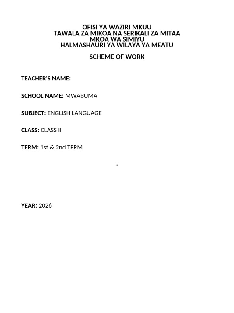 English Language Scheme for Class II | PDF | Question | Learning