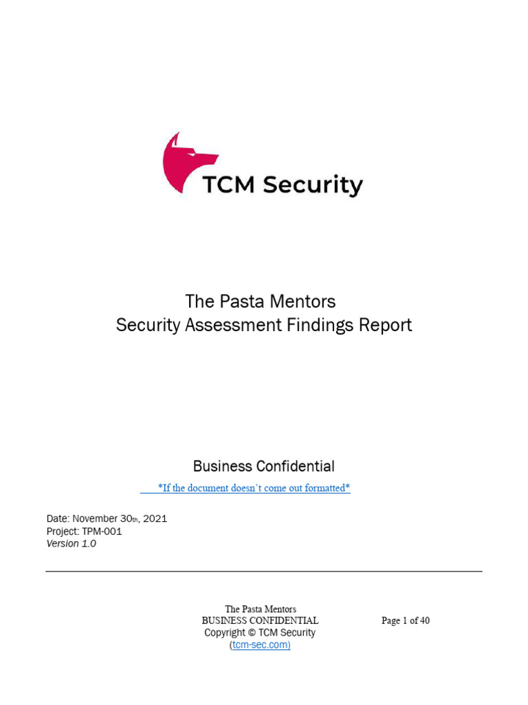 Security Assessment Report for Pasta Mentors | PDF | Password | Secure ...